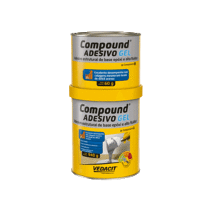 COMPOUND ADESIVO GEL é um adesivo estrutural de base epóxi que apresenta altíssimas resistências em baixas idades, alta fluidez, possibilitando a aplicação até mesmo em locais de difícil acesso. Proporciona alto rendimento e excelente aderência a vários tipos de substratos, sendo indicado para colagem, mesmo entre si, de concreto, ferro, madeira, pedra etc. Oferece ótima resistência a água, óleo, graxa e meio agressivo. Pode ser aplicado em superfícies úmidas, embora não encharcadas. COMPOUND ADESIVO GEL apresenta resistência inicial em 12 horas e resistência máxima final 7 dias depois da aplicação.