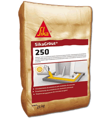 SikaGrout-250 é um graute pré-dosado composto de cimento Portland, areia de quartzo de granulometria selecionada e aditivos especiais convenientemente dosados. É fornecido pronto para o uso, bastando a adição de água na proporção recomendada para se obter a consistência e resistência mecânica indicada.