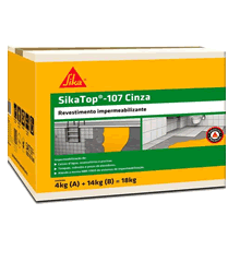 SikaTop® 107 é um revestimento semi-flexível, impermeabilizante e protetor, bicomponente, à base de cimento, areias selecionadas e resina acrílica para uso em concreto, argamassa ou alvenaria com excelente aderência e impermeabilidade. SikaTop® 107 é fornecido pronto para o uso, bastando misturar os componentes A (líquido) e B (pó).